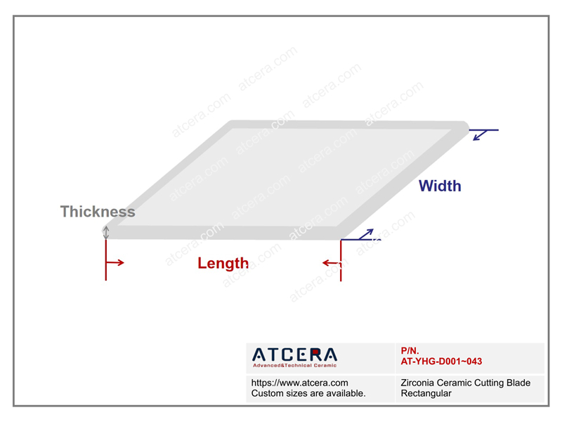 Drawing of Zirconia Ceramic Cutting Blade Rectangular